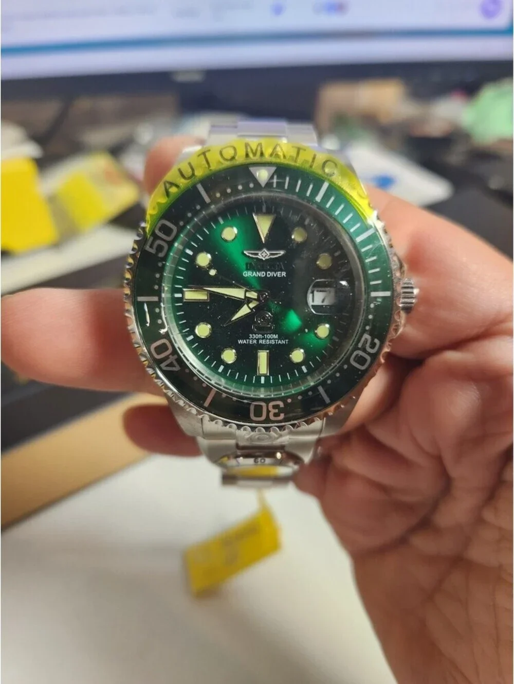 Invicta Pro Diver Date Automatic Dual-Time Green Dial Men's Watch, 47mm (45811)